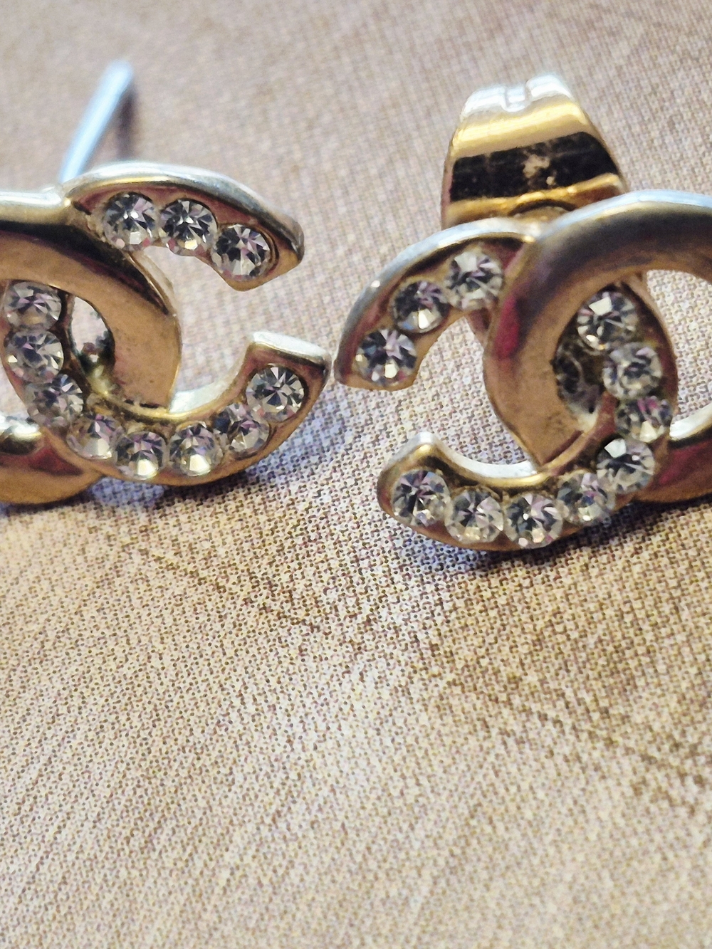 Chanel Inspired Gold Crystal Double-C Stud Earrings - Designer-Inspired